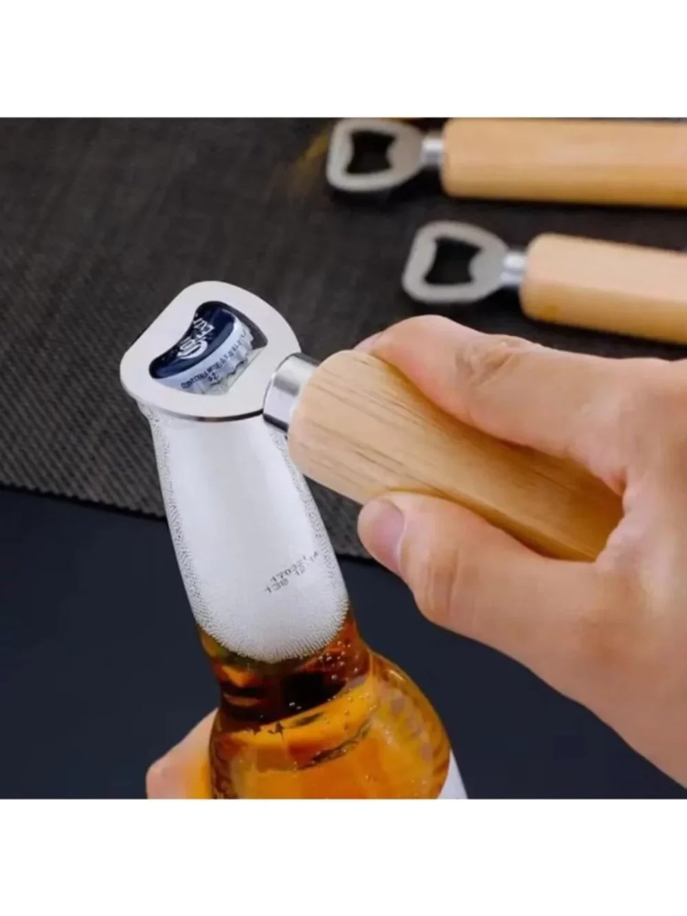 5PCS Wood Grip Beer Bottle Opener Stainless Steel Wall Mount Cap Remover